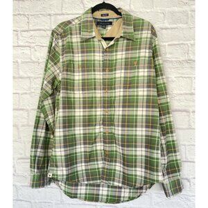 Tommy Hilfiger Shirt Men's Green Plaid Long Sleeve Slim Fit Size Large Cotton
